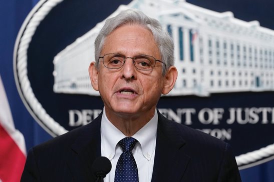 Attorney General Merrick Garland speaks at the Justice Department Thursday in Washington. He said he personally approved the warrant to search former President Trump’s Florida home, Mar-a-Lago.