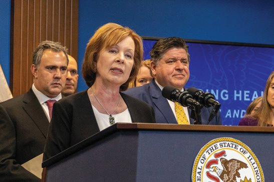Sen. Ann Gillespie, D-Arlington Heights, speaks at an event in 2023. Gillespie has been named acting director of the Illinois Department of Insurance.